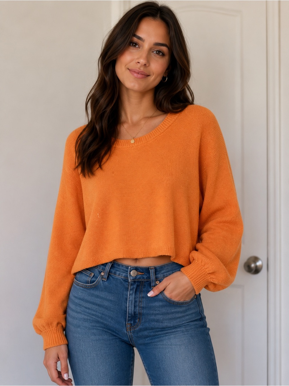 Kendall & Kylie Vibrant Orange V-Neck Knit